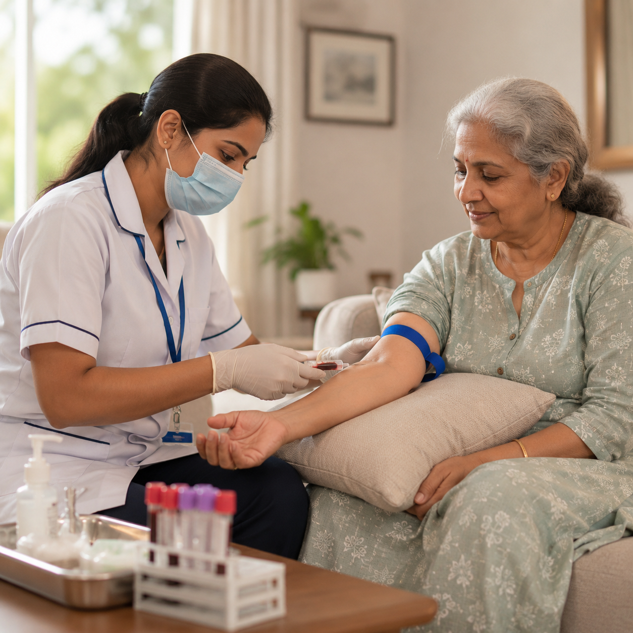 QwiCare home healthcare professional caring for elderly patient